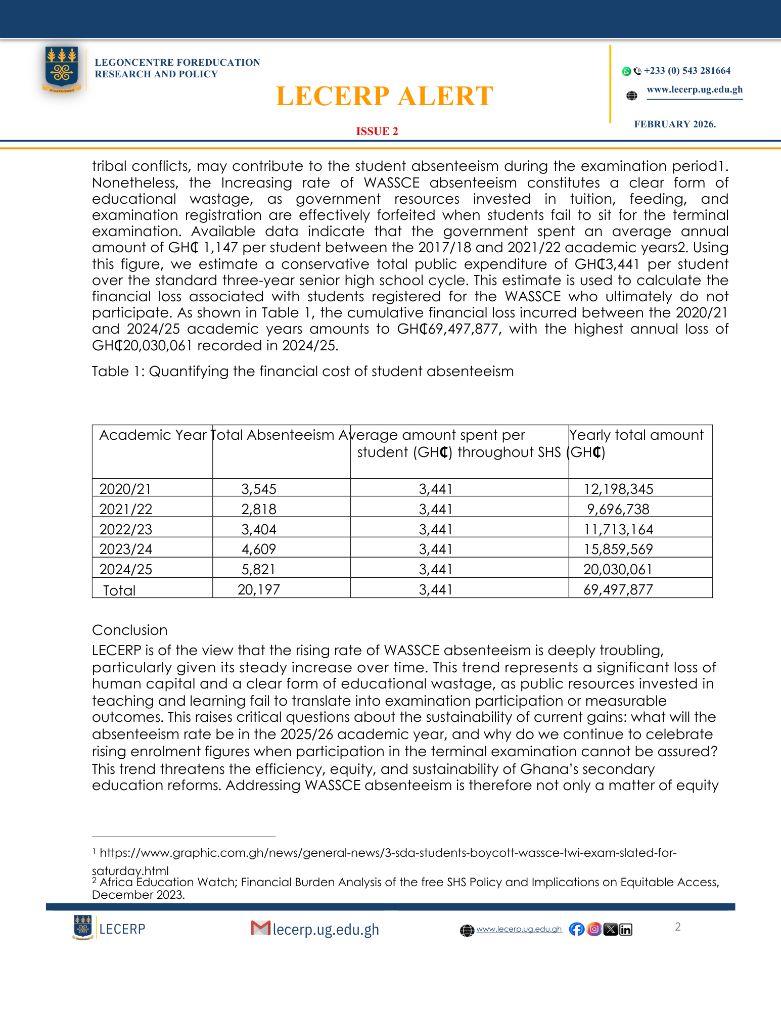 Quantifying financial cost of student absenteeism